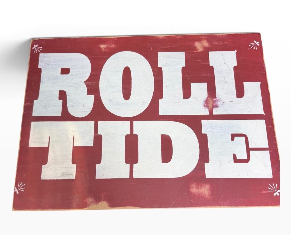 Roll Tide Rustic Wood Wall Sign Red White Alabama Football Fan Decor